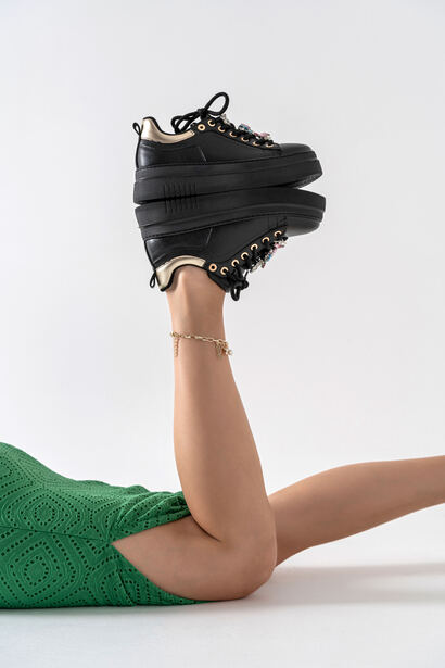 Estelle Siyah Taş Aksesuarlı Spor Ayakkabı