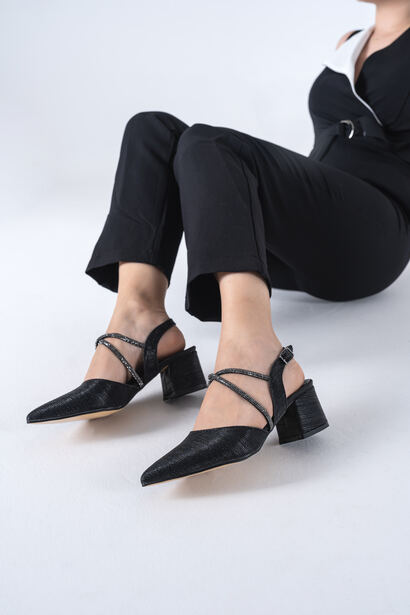 Irene Siyah Tokyo Taşlı Topuklu Ayakkabı