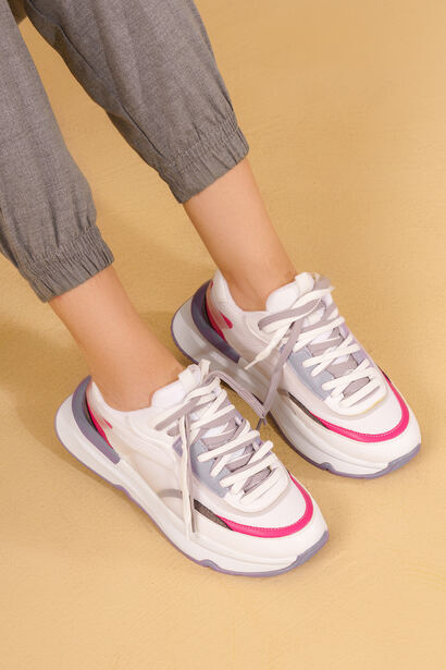 Lavinia Beyaz Fuşya Bağcıklı Sneakers