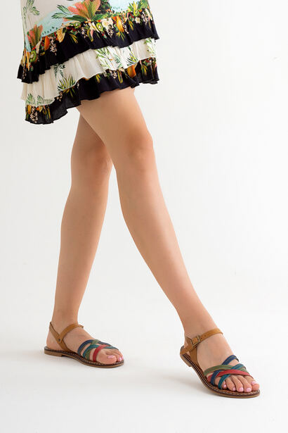 Margie Multi Çok Renkli Hakiki Deri Çapraz Bantlı Sandalet