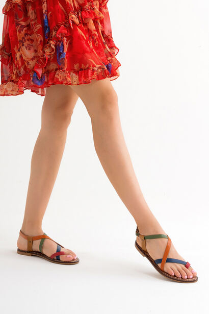 Peggy Çok Renkli Hakiki Deri Parmak Arası Sandalet