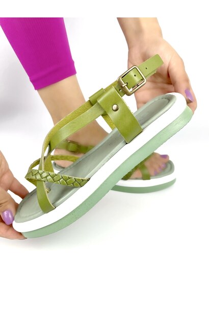 Grace Mind Yeşil Deri Sandalet