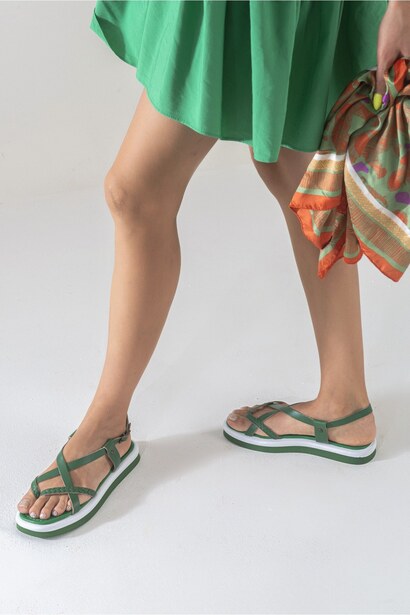 Grace Yeşil Deri Sandalet